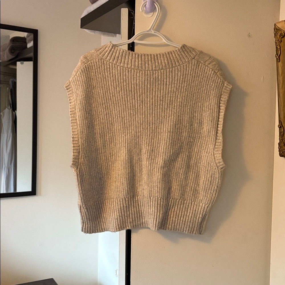 Beige Cable Knit Sweater Vest - Picture 2 of 2